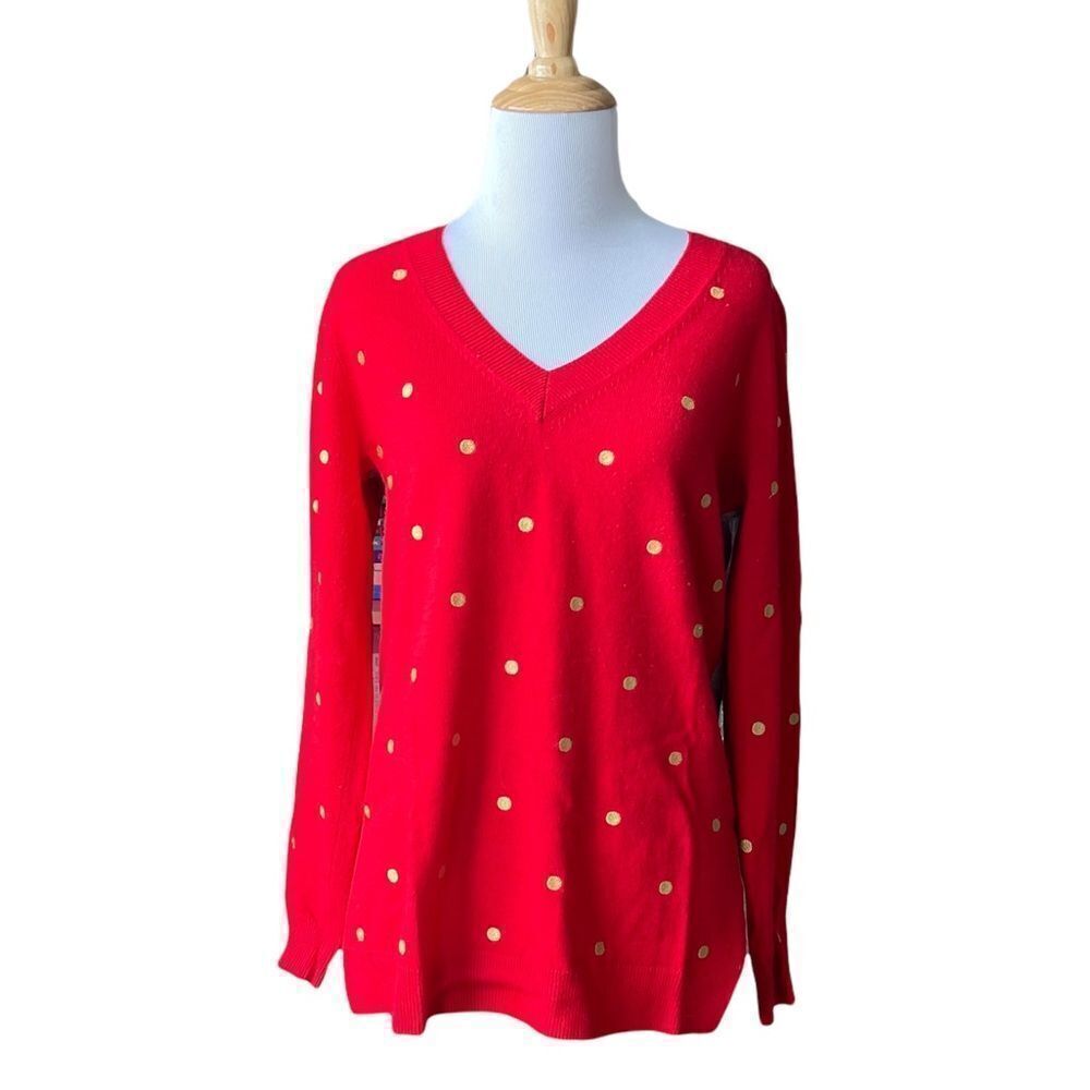 J. Crew Red polka dot V-Neck Sweater